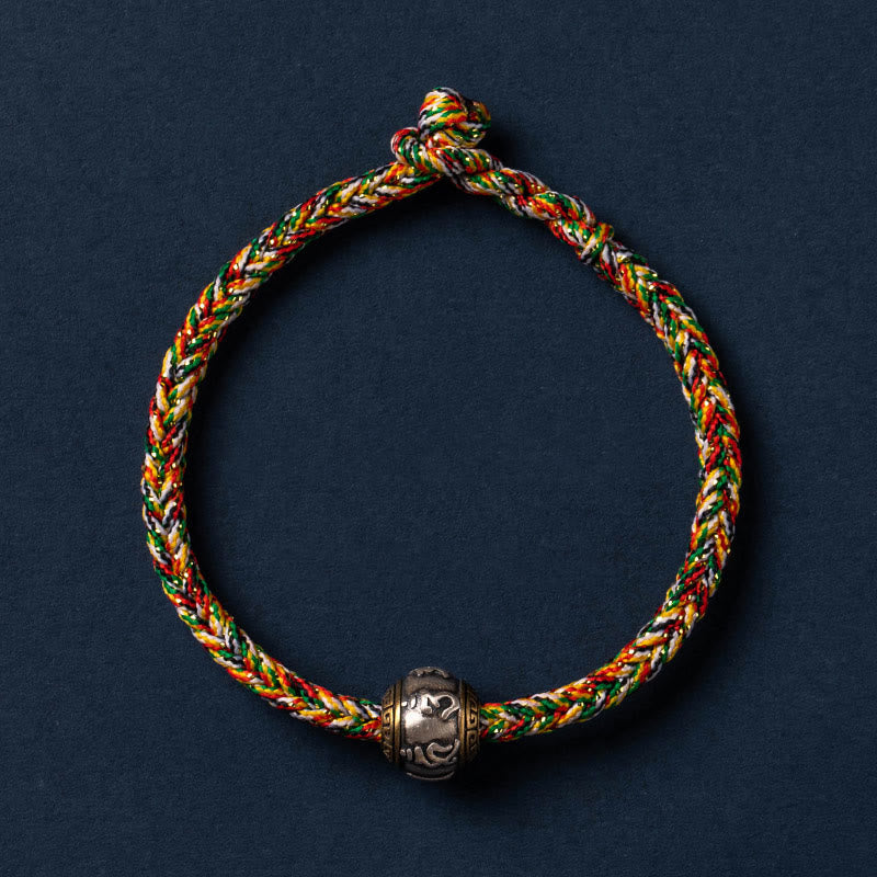 Buddha Stones 925 Srebro Sterlingowe Tybet Ręcznie Robione Om Mani Padme Hum Ochrona Szczęścia Bransoletka King Kong Knot Braided