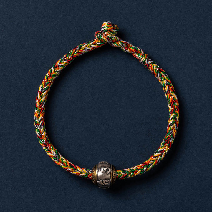 Buddha Stones 925 Srebro Sterlingowe Tybet Ręcznie Robione Om Mani Padme Hum Ochrona Szczęścia Bransoletka King Kong Knot Braided