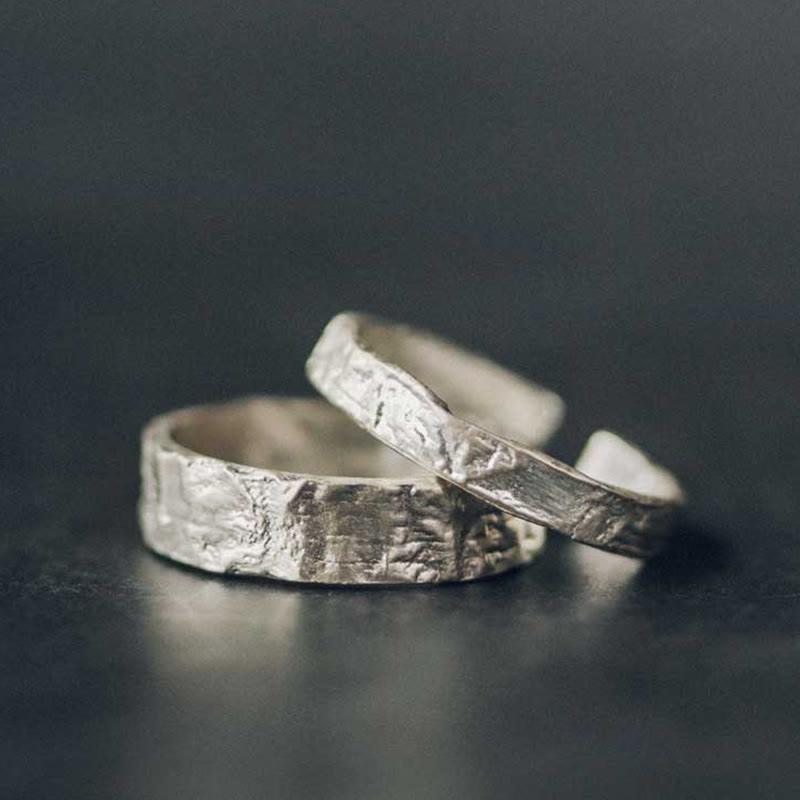 Pierścionek dla pary z prostym wzorem Buddha Stones ze srebra próby 925 i błogosławieństwa - image 0