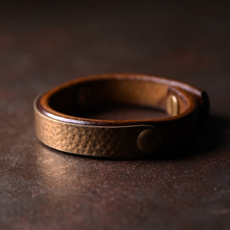 Buddha Stones Vintage Ręcznie Robione Tekstura Miedź Mosiądz Skóra Bogactwo Bransoletka Bangle