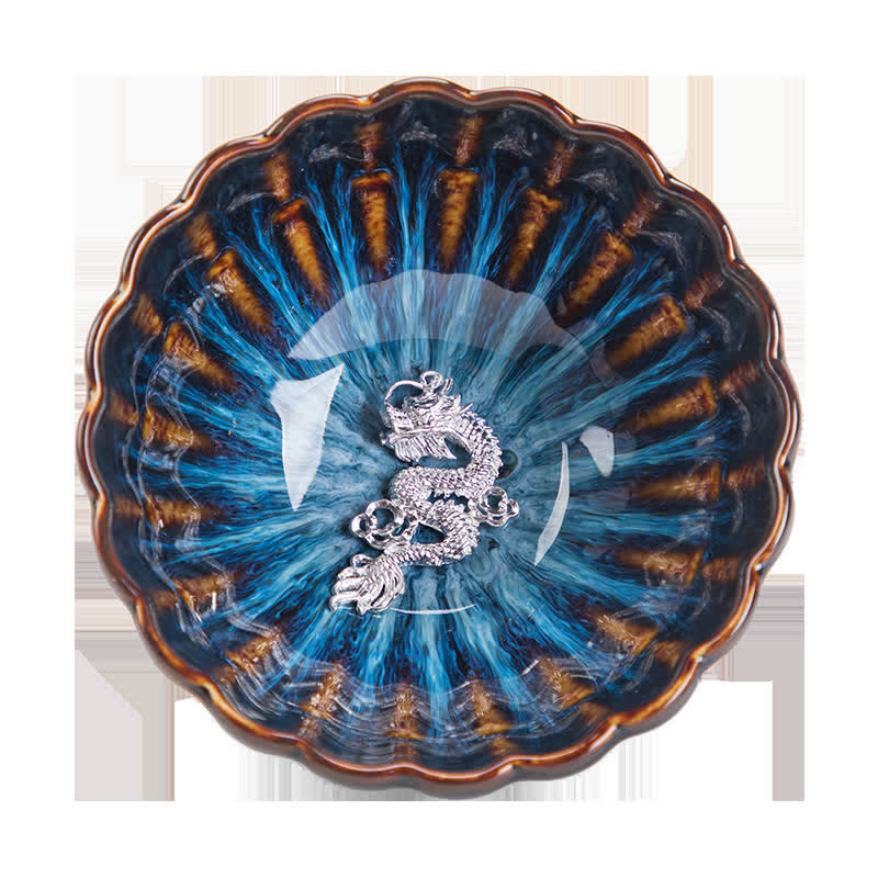 Buddha Stones Lotos Złota Rybka Pomyślny Smok Feniks Ceramiczny Filiżanka Do Herbaty Intarsjowane Filiżanki Do Herbaty 130ml