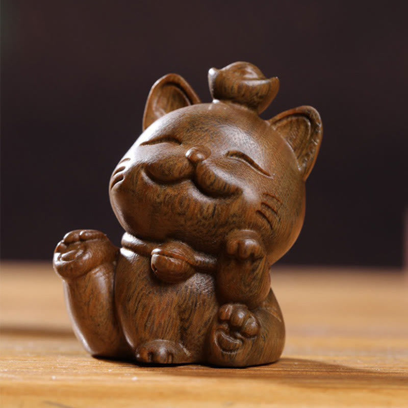 Buddha Stones Miniaturowe Zielone Sztabki Sandałowe Szczęśliwy Kot Rzeźbiony Dekoracja Biurka Pokoju - image 7