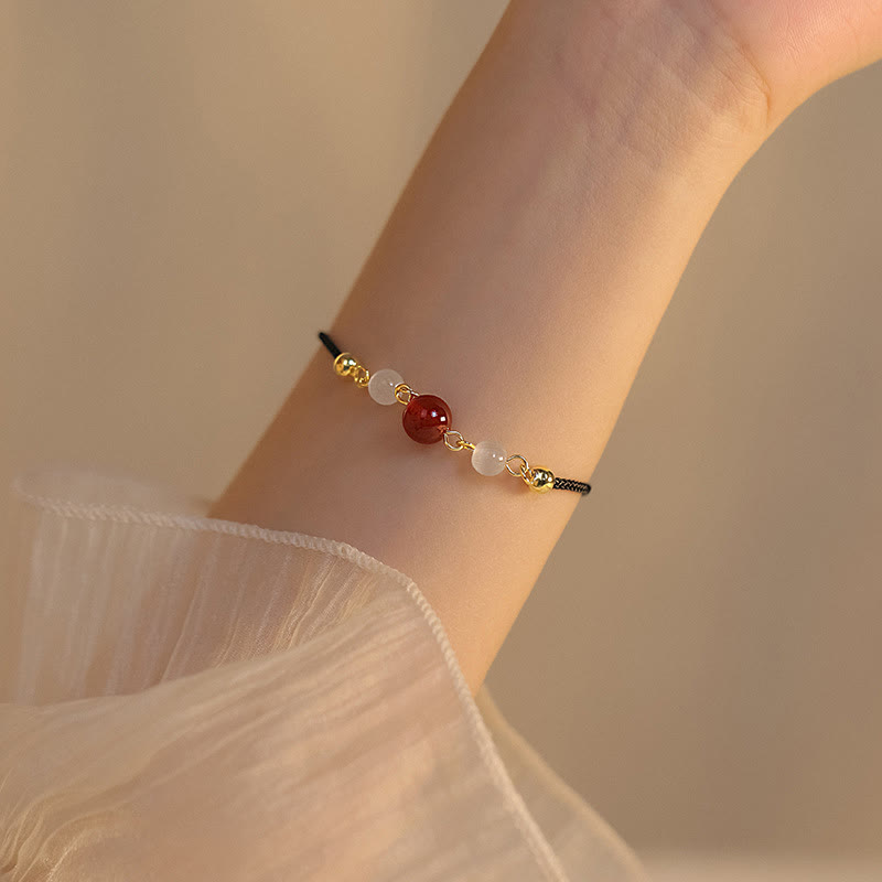 Buddha Stones Red Agat Cat Eye Braided String Confidence - Czerwony agat i czarny sznurek (rozmiar bransoletki 15+5 cm) - image 6