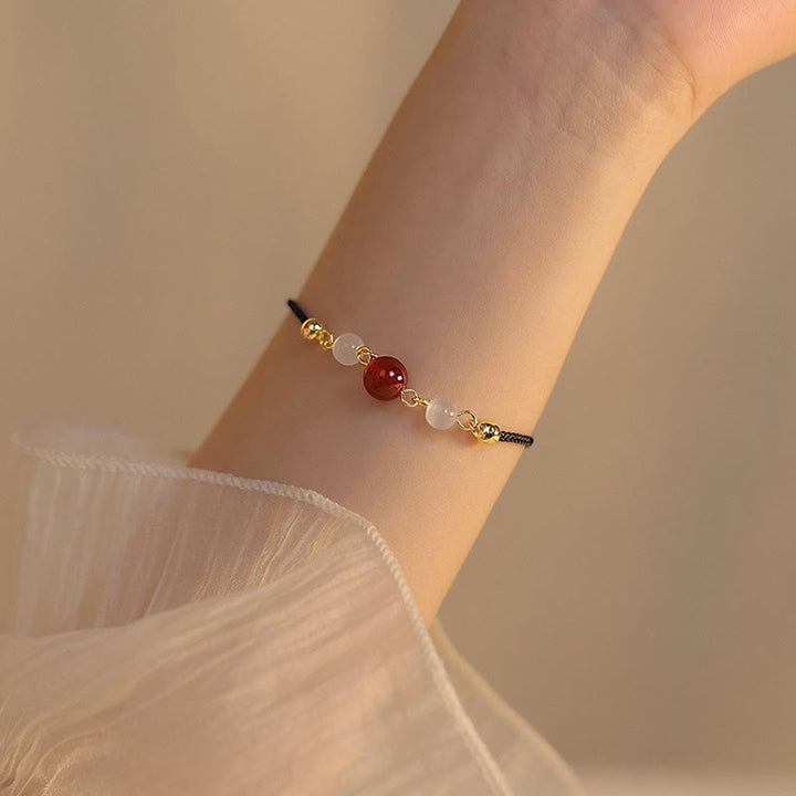 Buddha Stones Red Agat Cat Eye Braided String Confidence - Czerwony agat i czarny sznurek (rozmiar bransoletki 15+5 cm) - image 6