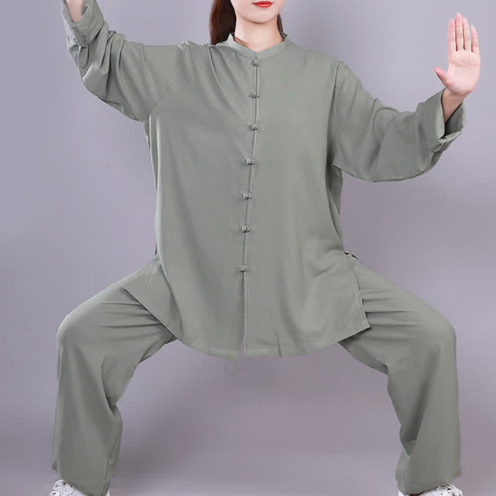 Buddha Stones Tai Chi Qigong Medytacja Modlitwa Duchowa Praktyka Zen Unisex Bawełniany Lniany Zestaw Ubrań - Zielony - Długi rękaw - US14, UK/AU18, EU46 (3XL)  - image 19