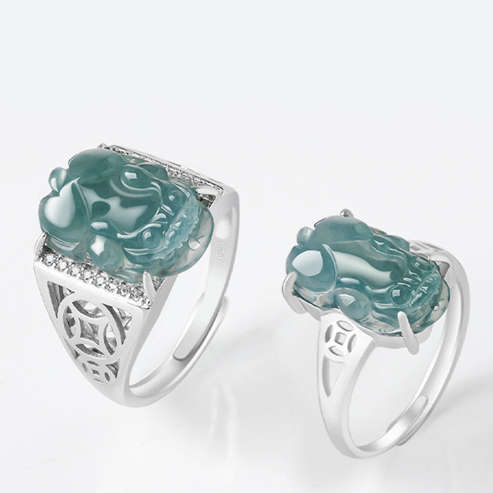 Buddha Stones 925 Srebro Sterlingowe Fengshui Bogactwo Dobrobyt Jadeit PiXiu Pierścień Szczęścia