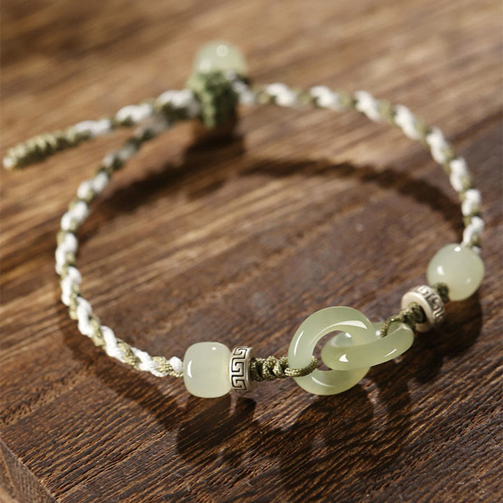 Buddha Stones Naturalny Hetian Jade Peace Buckle Luck Bransoletka pleciona