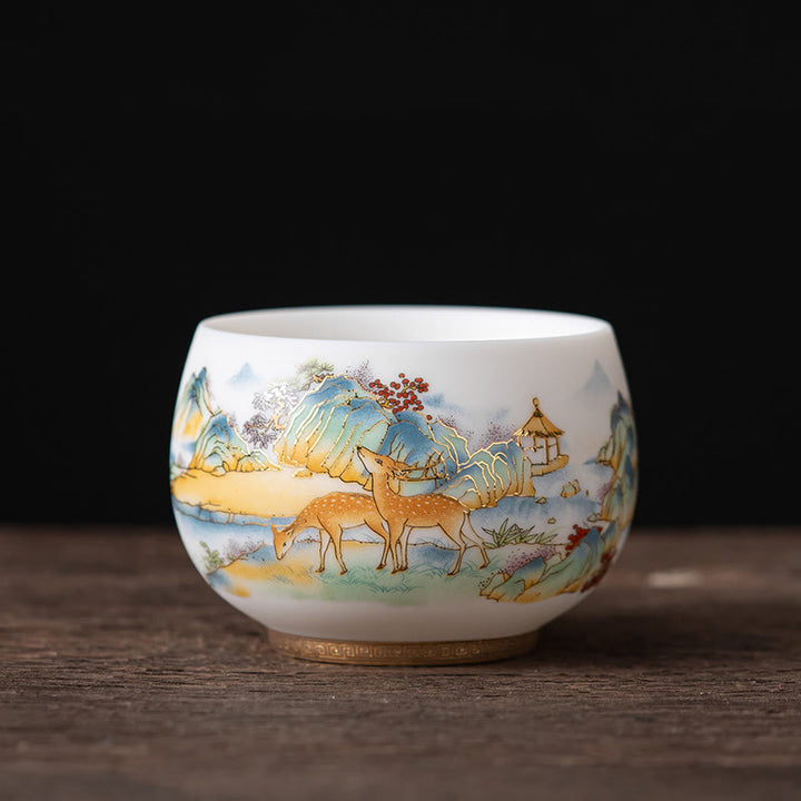Buddha Stones Feniks Smok Lotos Jeleń Starożytny Budynek Ryba Koi Ceramiczna filiżanka do herbaty Kung Fu Filiżanki do herbaty