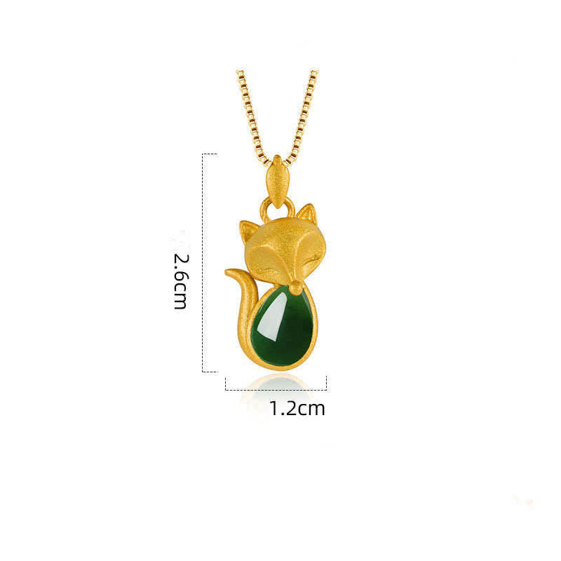 Buddha Stones Zielony Chalcedon Wzór Lisa Naszyjnik Wisiorek Odwaga