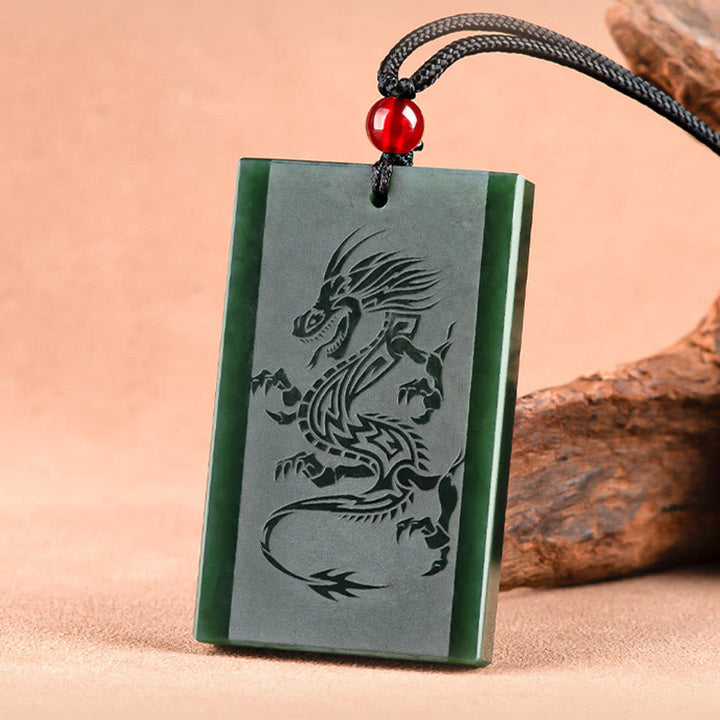 Buddha Stones Hetian Cyan Jade Dragon Grawerowany Naszyjnik Sukces Wisiorek - image 3