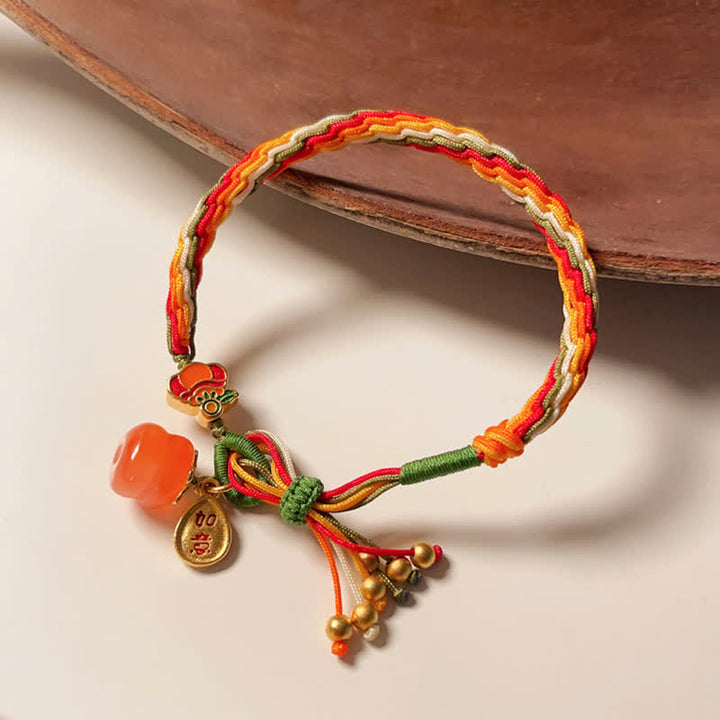 Bransoletka ze sznurka z węzłem warkoczowym i Buddha Stones Persimmon Red Agat Strength Reincarnation