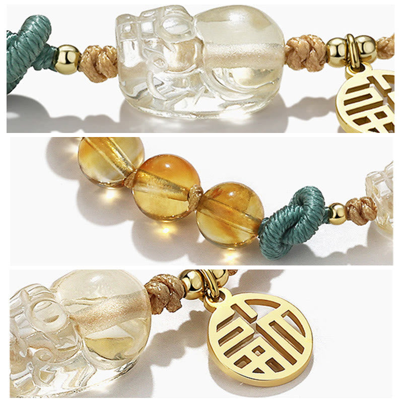 Bransoletka pleciona z Buddha Stones, cytrynu, PiXiu Fu, postaci dobrobytu