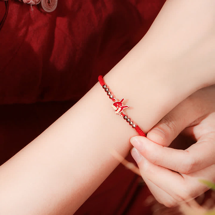 Buddha Stones 925 Srebro Sterling Chiński Zodiak Szczęście Wiara Odbarwienie Czerwony Sznur Bransoletka - image 7