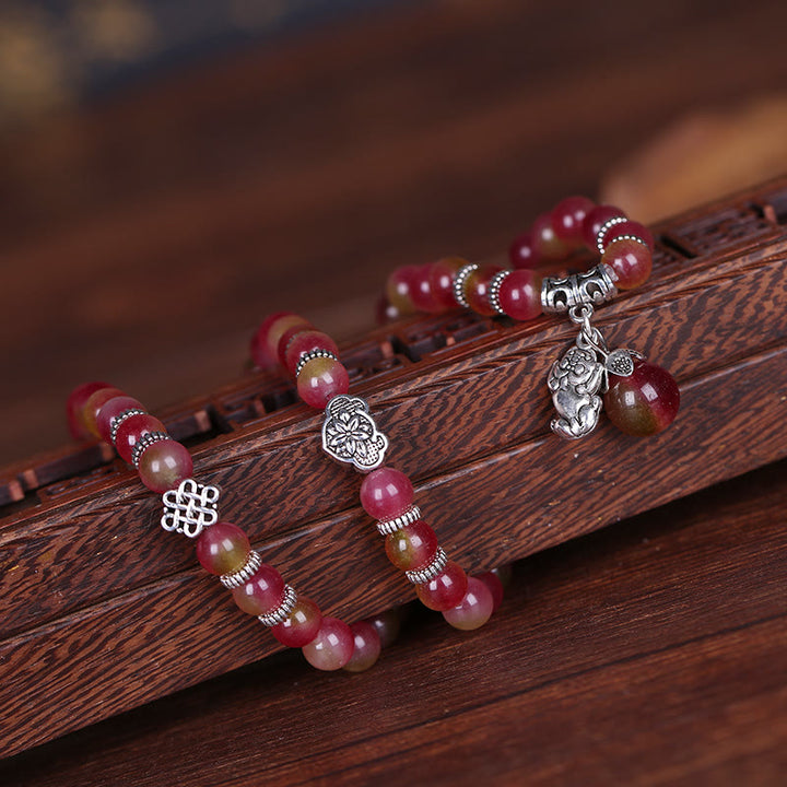 Buddha Stones Naturalny Arbuz Turmalin PiXiu Elephant Positive Triple Wrap Bransoletka