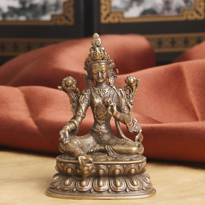 Buddha Stones Bodhisattwa Zielona Tara Spokój Nadzieja Miedziana Statuetka Dekoracja - image 2