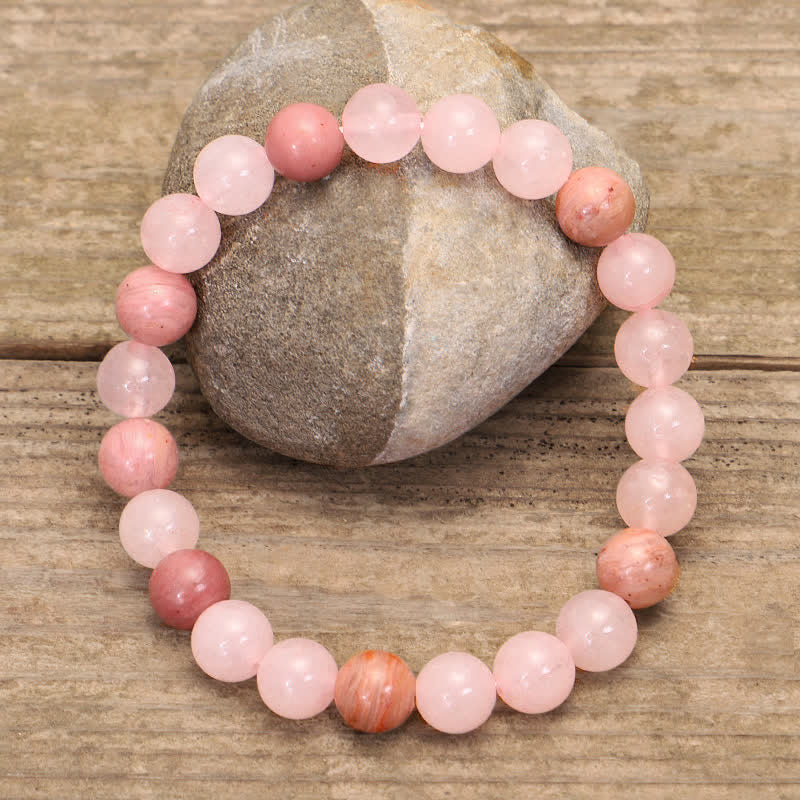 Buddha Stones 108 Mala Beads Różowa Kryształowa Bransoletka z Chwostem Miłości