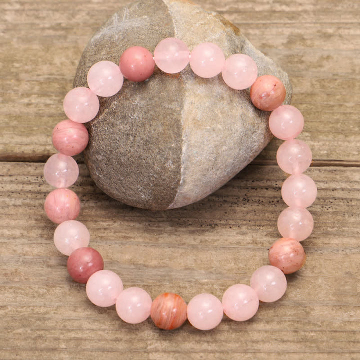 Buddha Stones 108 Mala Beads Różowa Kryształowa Bransoletka z Chwostem Miłości