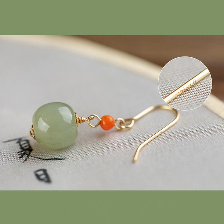 Kolczyki wiszące z Buddha Stones, 925 srebro próby 925, 14-karatowe złoto, jadeit hetian, czerwony agat, szczęście - image 11