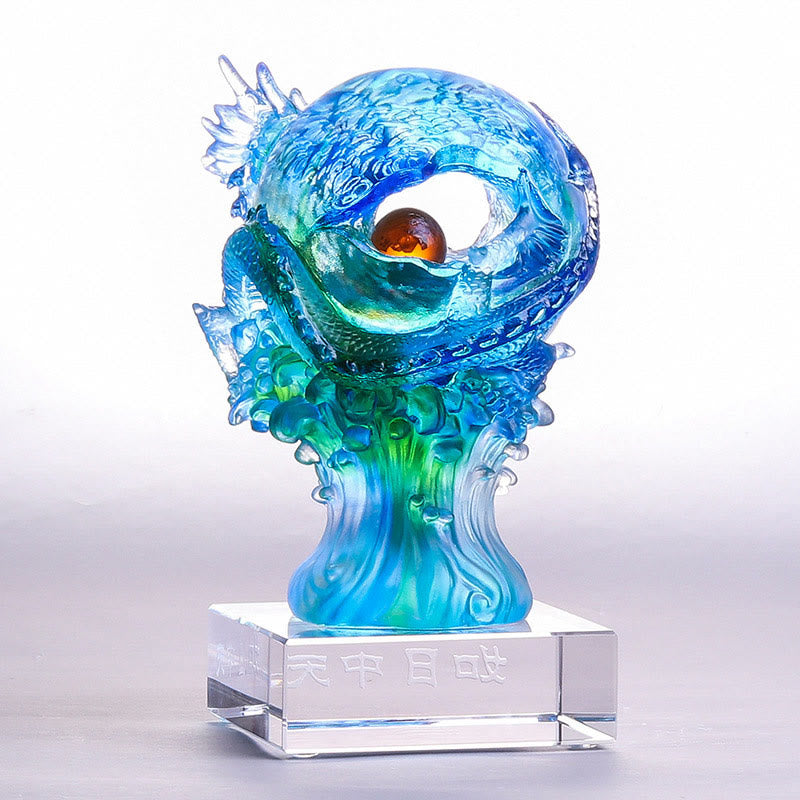 Buddha Stones Ręcznie Robione Błękitne Smoki Liuli Kryształowe Dzieło Sztuki Sukces Ochrona Dekoracja Domu Biuro - image 2