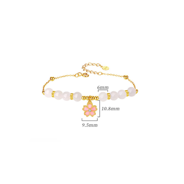 Bransoletka ochronna Buddha Stones 925 Sterling Silver Hetian White Jade Cherry Blossom