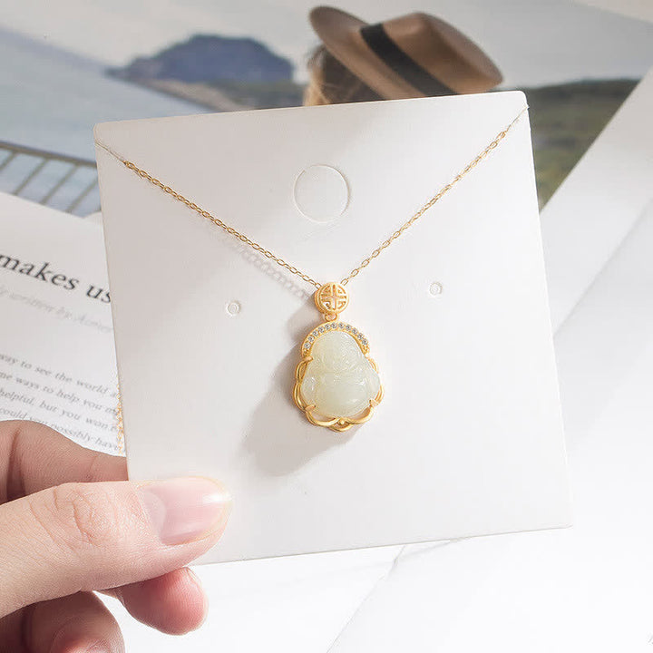 925 Srebrny naszyjnik z zawieszką z śmiejącym się Buddą Hetian White Jade - image 2