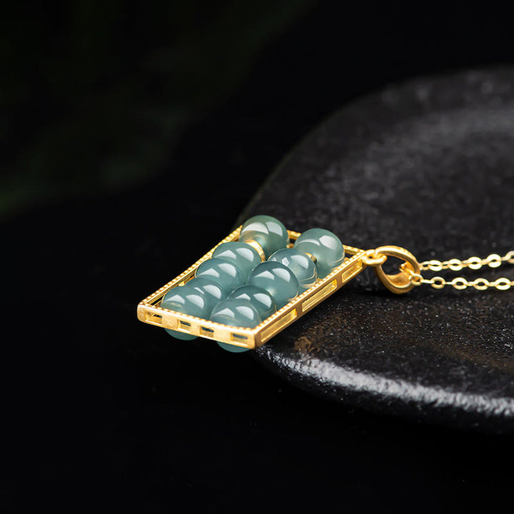 Buddha Stones 925 Srebro Sterling Naturalny Jade Abacus Wzór Naszyjnik Obfitość Wisiorek