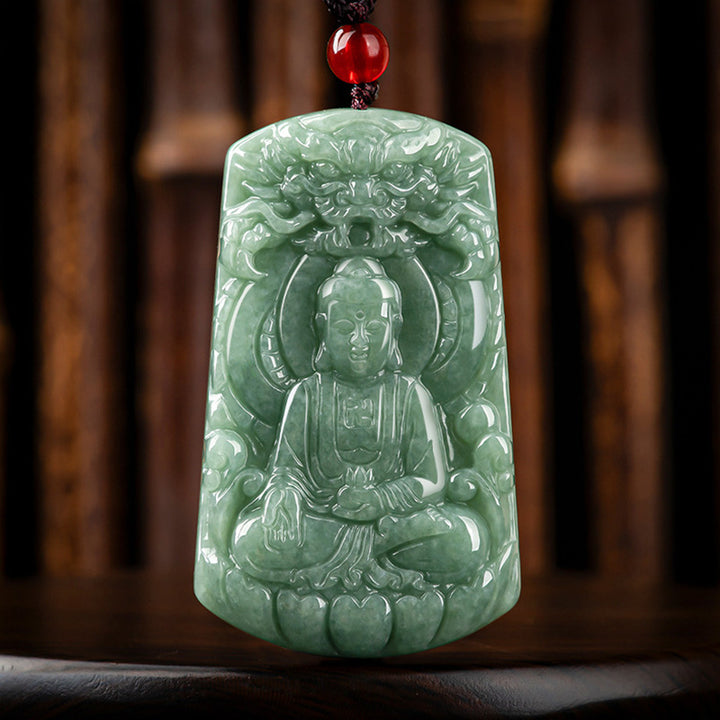 Buddha Stones Tathagata Budda Smok Jadeit Amulet Naszyjnik ze sznurka Spokój