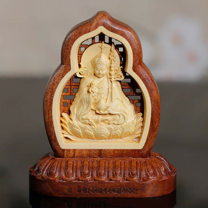 Buddha Stones Guru Rinpocze Budda Padmasambhavan Serenity Drewno Grawerowane Statua Figurka Dekoracja - 7*7,5 cm - image 0