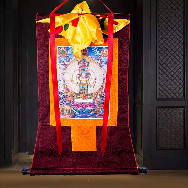 Buddha Stones Tybetańskie Tysiącręki Awalokiteśwara Oprawione Thangka Błogosławieństwo Dekoracja - image 6