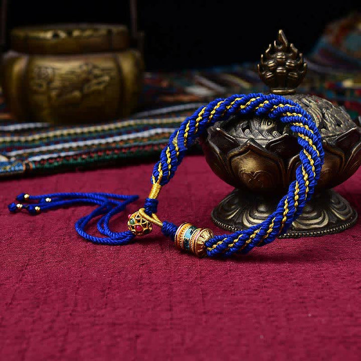 Buddha Stones Tybetańskie Ręcznie Robione Szczęście Thangka Koło Modlitewne Charm Bransoletka ze Sznurka