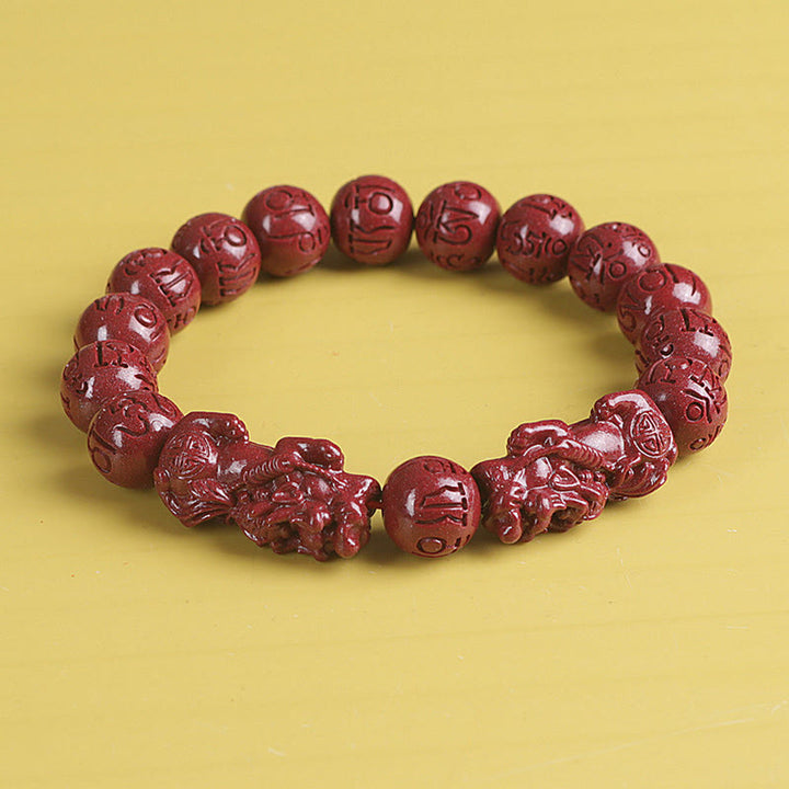 Buddha Stones Naturalne Podwójne PiXiu Cinnabar Om Mani Padme Hum Bogactwo Szczęście Koralikowa Bransoletka