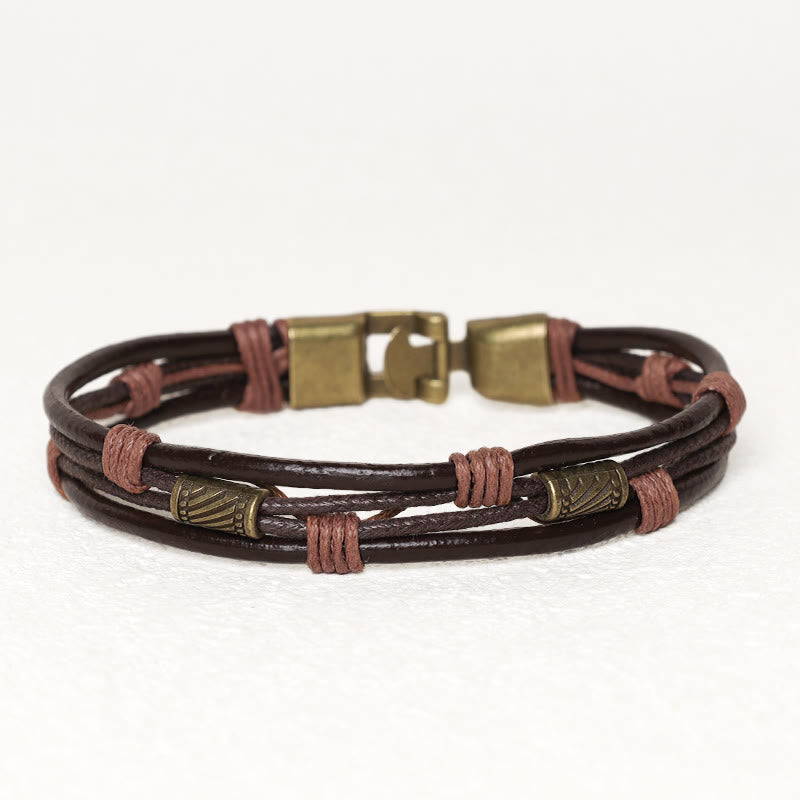 Bransoletka ze skóry Buddha Stones Vintage Wrist Band z brązowej liny warstwowej - image 1
