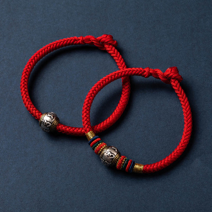Buddha Stones 925 Srebro Sterlingowe Tybet Ręcznie Robione Om Mani Padme Hum Ochrona Szczęścia Bransoletka King Kong Knot Braided