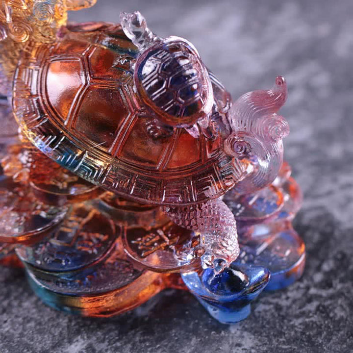 Buddha Stones Feng Shui Smok Żółw Monety Ręcznie Robione Kryształowe Szczęście Liuli Sztuka Dekoracja Domu Biuro