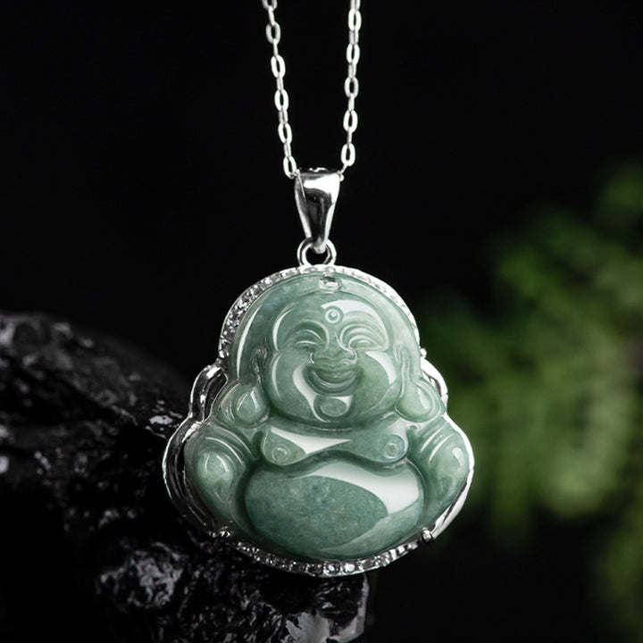 Buddha Stones 925 Srebro Sterlingowe Śmiejący się Budda Jadeit Obfitość Naszyjnik Łańcuszek Wisiorek - image 8