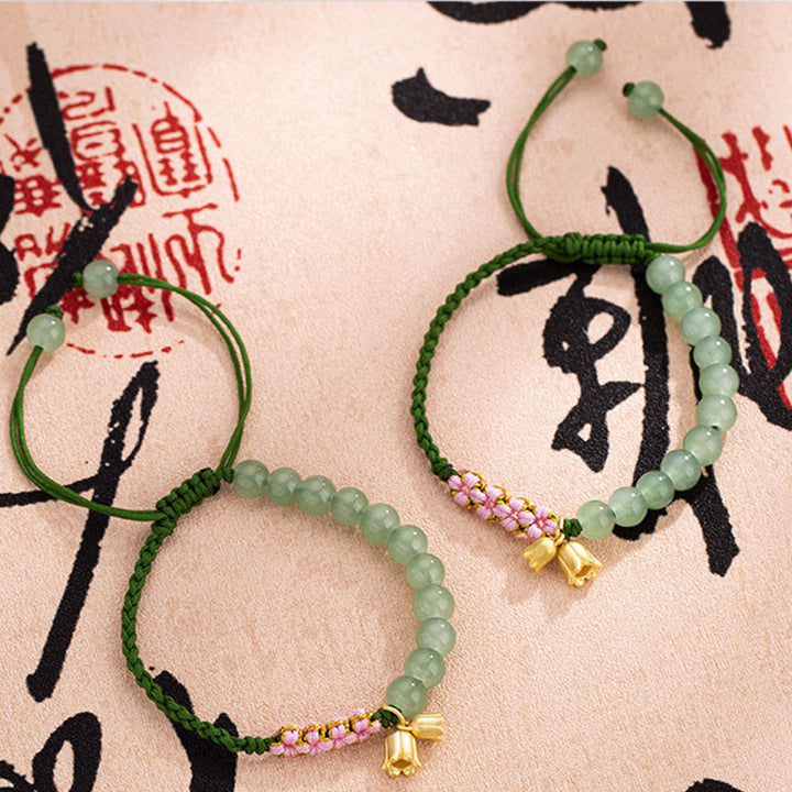 Buddha Stones Ręcznie Robione Jade Koraliki Konwalii Charm Szczęścia Bransoletka Pleciona