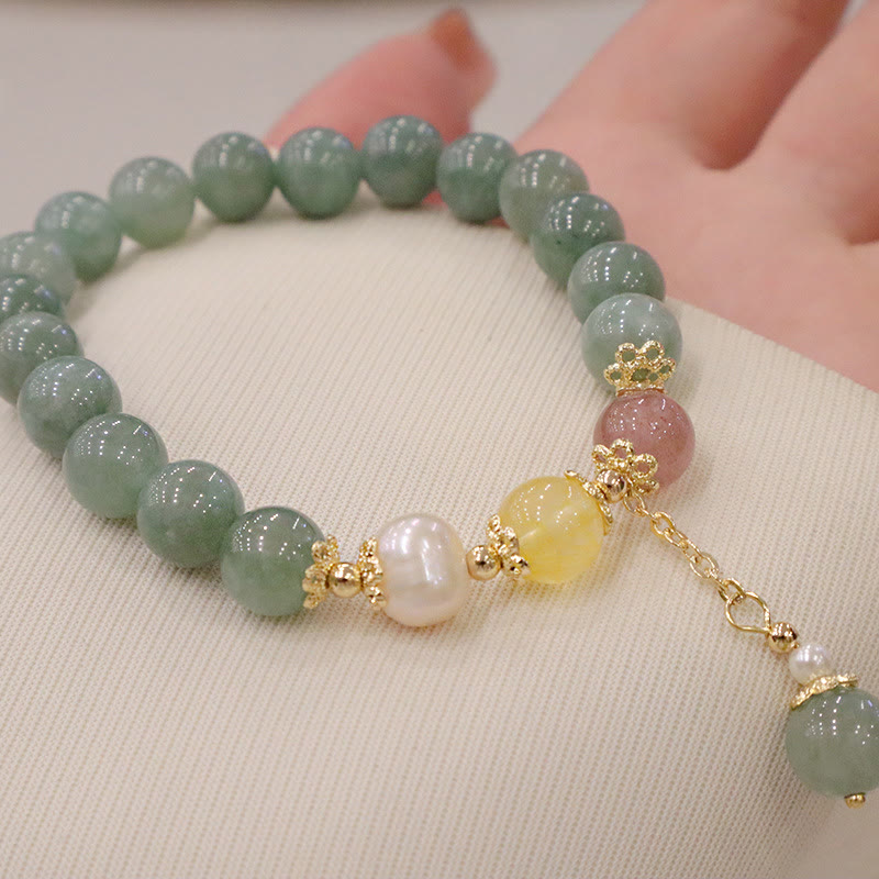 Buddha Stones Jadeit Perła Truskawka Kwarc Obfitość Szczęście Koraliki Charm Bransoletka