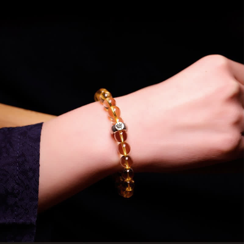 Bransoletka ochronna ze srebra próby 925 z chińskim znakiem zodiaku Natal Buddha i cytrynem