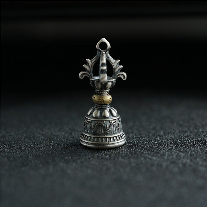Buddha Stones Tybet 925 Srebro Sterlingowe Om Mani Padme Hum Dorje Dzwon Wadżra Grawerowany Oświecenie Wisiorek Dekoracja Wisząca