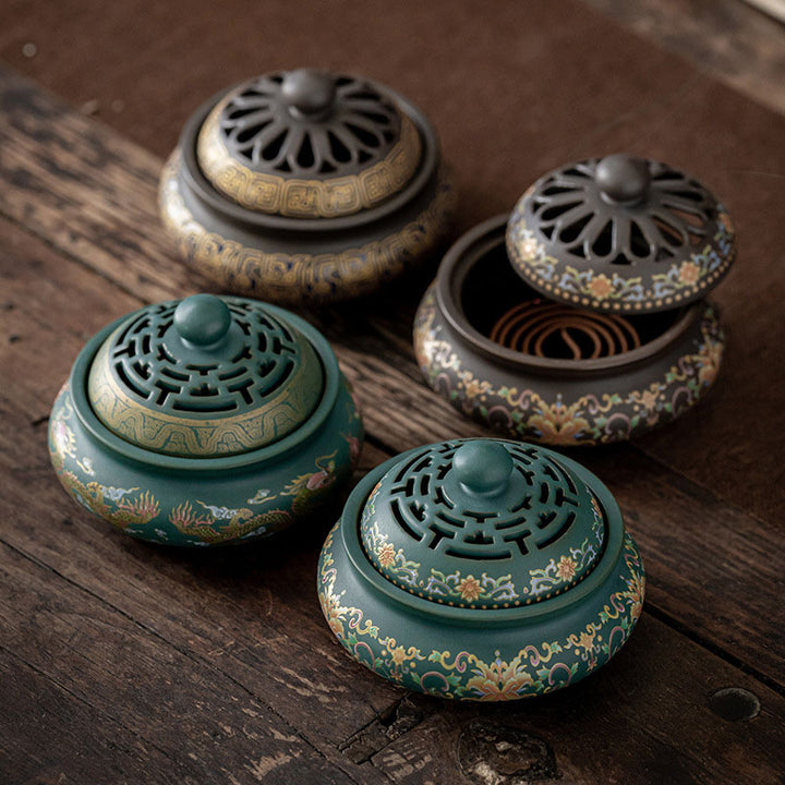 Smok Kwiatowy Wzór Cofający Dym Fontanna Ceramiczna Medytacja Kadzidło Palnik Dekoracja