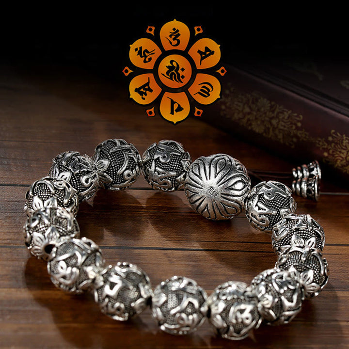 Buddha Stones Tybetańskie Om Mani Padme Hum Rzeźbione Koraliki Amulet Bransoletka
