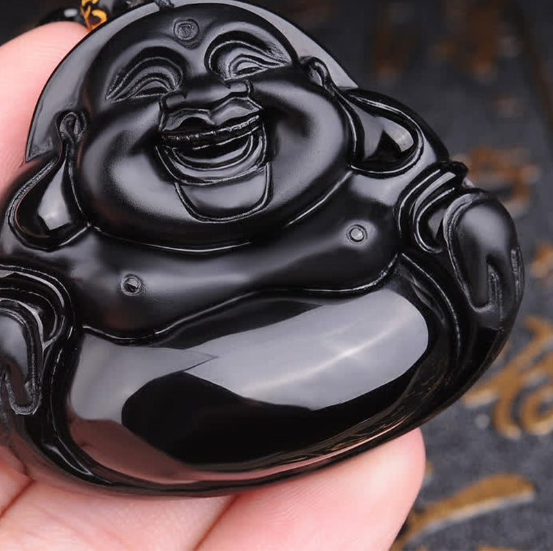 Naszyjnik z Buddha Stones Śmiejący się Budda Czarny Obsydian Transformacja - image 4