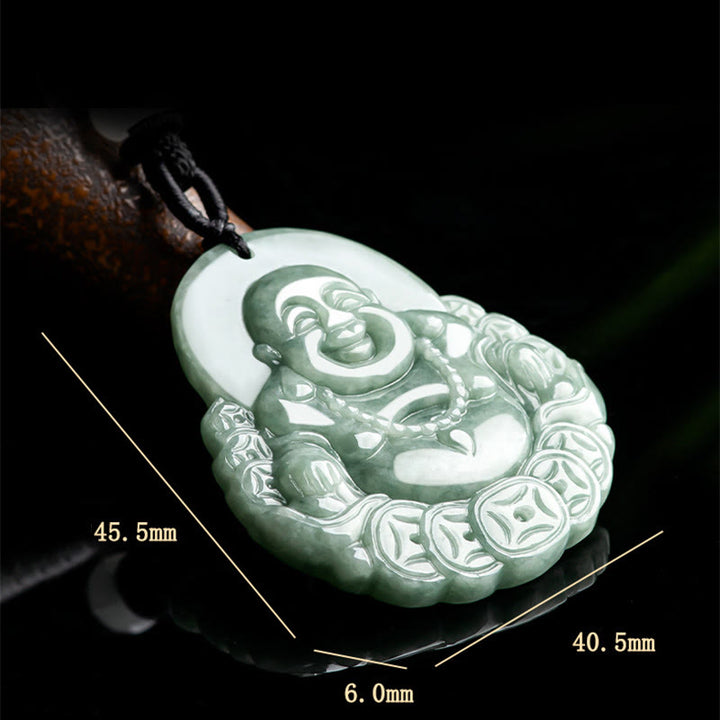 Buddha Stones Śmiejący się Budda Naturalny Jade Miedziana Moneta Obfitość Naszyjnik Wisiorek - image 8