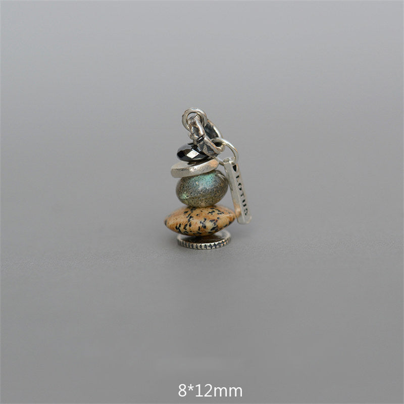 Buddha Stones Zen Cairn Labradorite Różne Kryształy Spokojny Wisiorek Naszyjnik - Wisiorek z hematytu, labradorytu i kamienia krajobrazowego 8*12mm - image 12