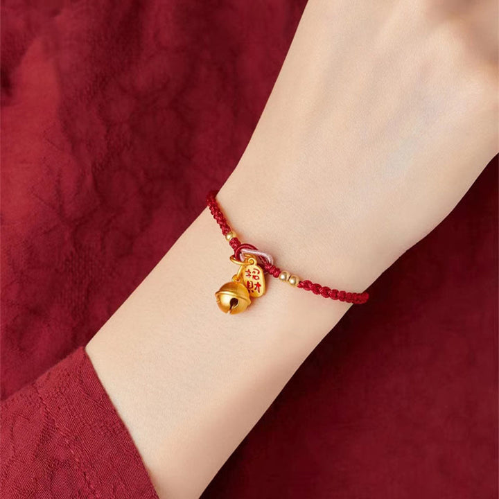 Buddha Stones ręcznie robione Fu Charakter Charm Szczęście Dzwonek Szczęścia Czerwona Bransoletka z Linii