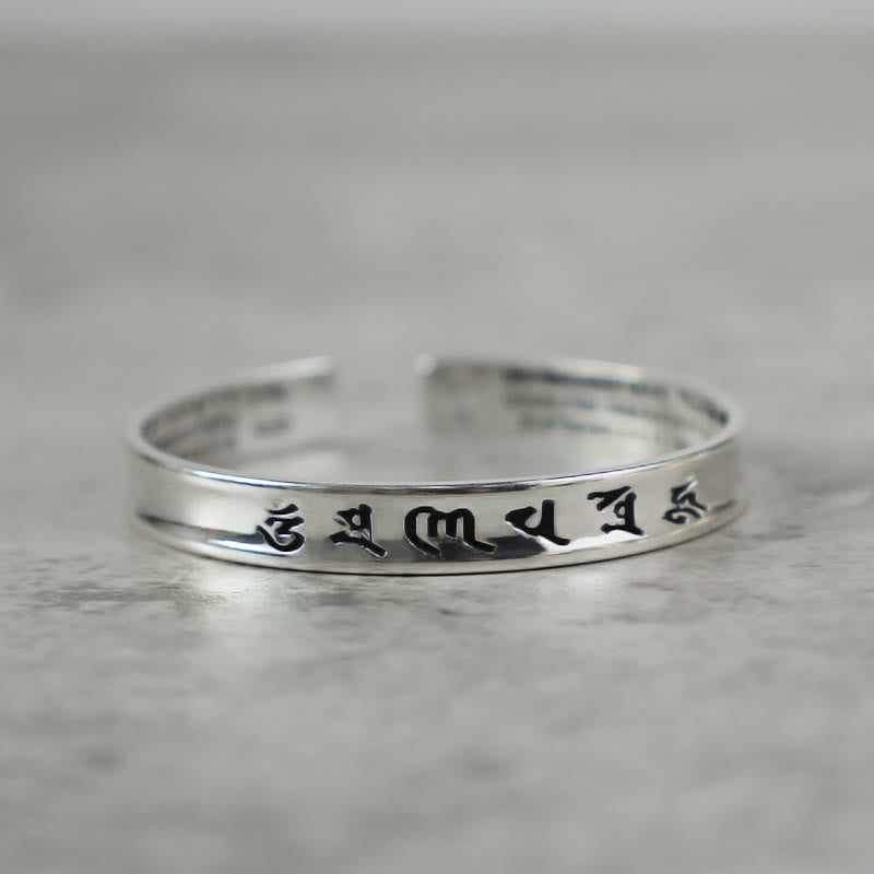 Bransoletka z białej miedzi z tybetańską mantrą i Buddha Stones - 12MM (obwód nadgarstka: 15–17cm) - Mantra Czarny Grawerunek - image 0