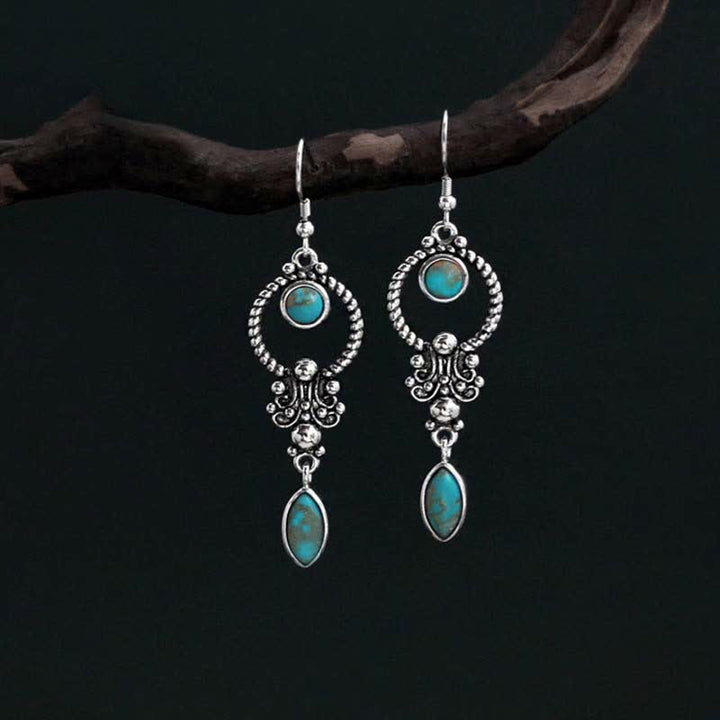 Kolczyki wiszące Buddha Stones 925 Sterling Silver Vintage Turquoise Waterdrop Pattern Balance Drop