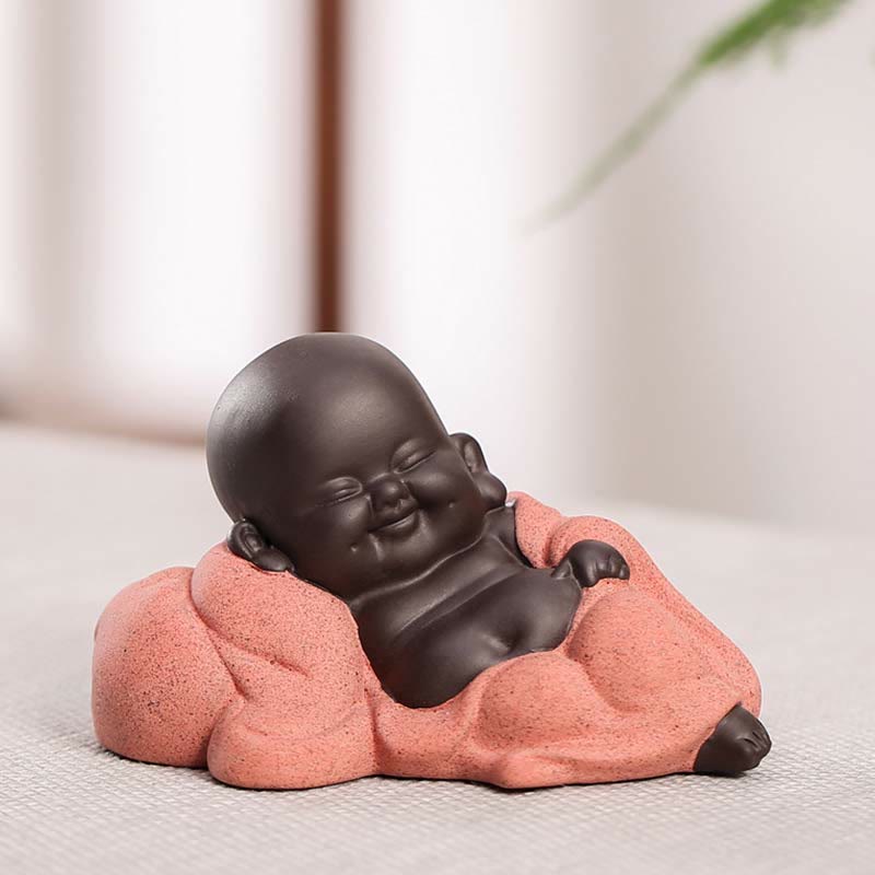 Buddha Stones Zawsze Uśmiechnięty Śmiejący się Budda Bogactwo Szczęście Fioletowa Glina Dekoracja Statuy Maitreya - Spokojnie śmiejący się mały Budda - image 10