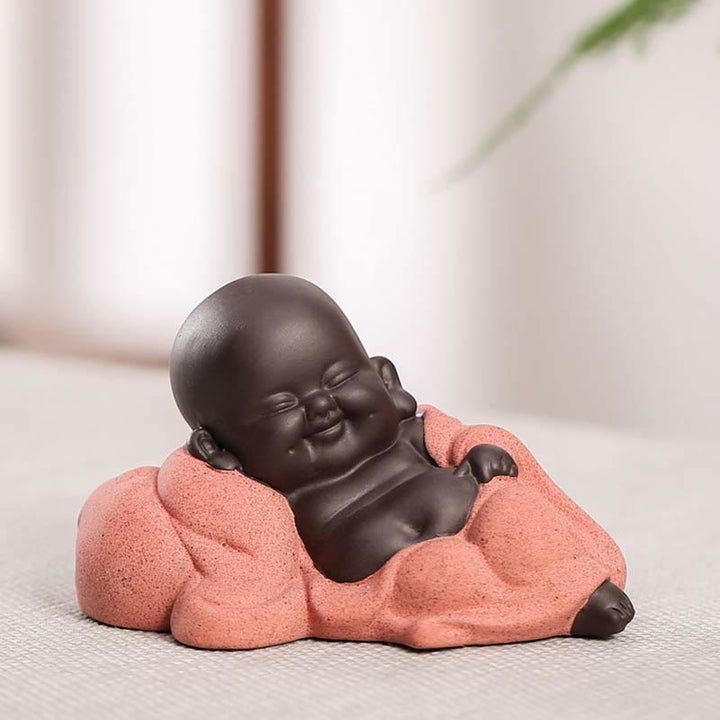 Buddha Stones Zawsze Uśmiechnięty Śmiejący się Budda Bogactwo Szczęście Fioletowa Glina Dekoracja Statuy Maitreya - Spokojnie śmiejący się mały Budda - image 10