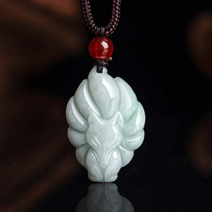 Buddha Stones Naturalny Jade Dziewięcioogonowy Lis Szczęście Dobrobyt Naszyjnik Wisiorek